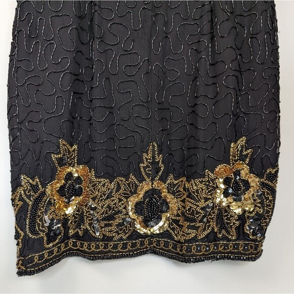 Vintage Stenay Black Silk Beaded Sequin Cocktail Dress – Women's Petite 6 (P6) - Picture 7 of 14